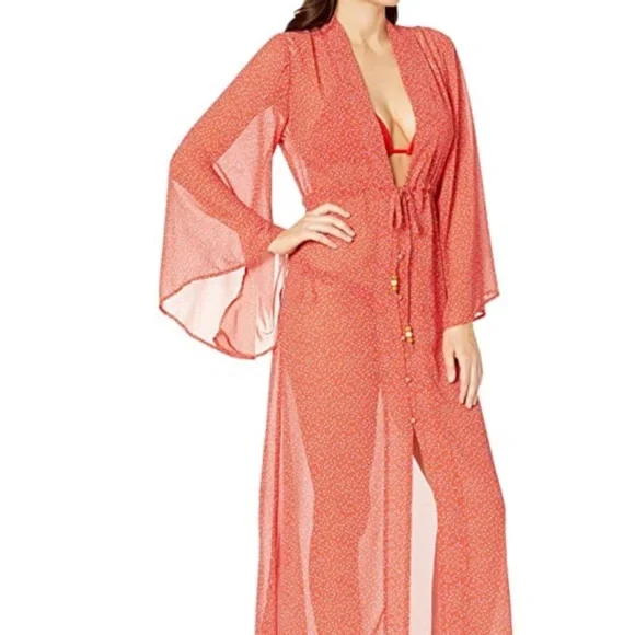 NWT Plush Chiffon Floral Bell Sleeve Kimono Dress Cover Up - Picture 2 of 9